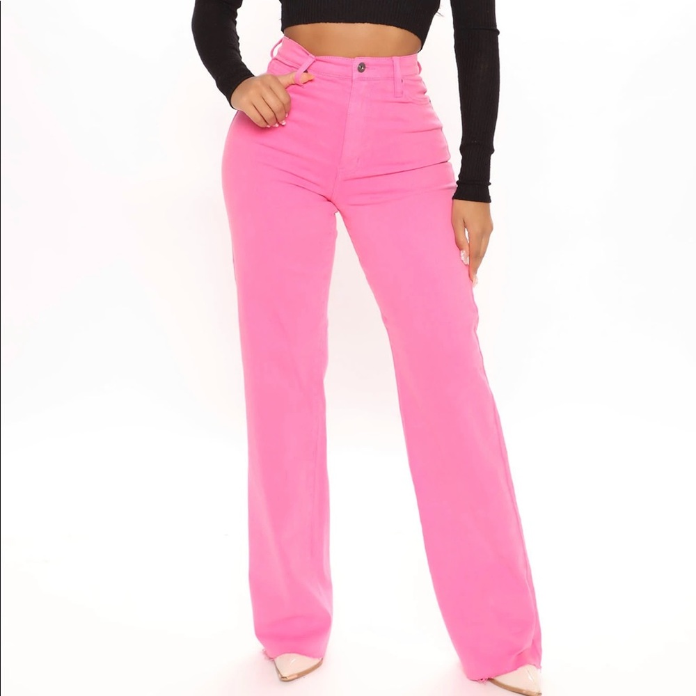 What A Stand Out Wide Leg Jeans-Pink Pants